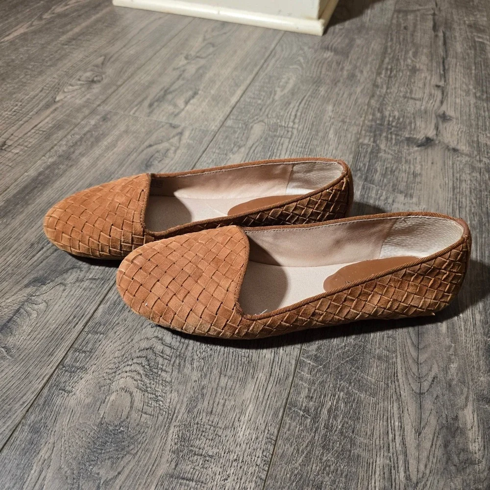 Antonio Melani Woven Leather Loafers Cognac Brown Suede Flats‎ Womens 8M